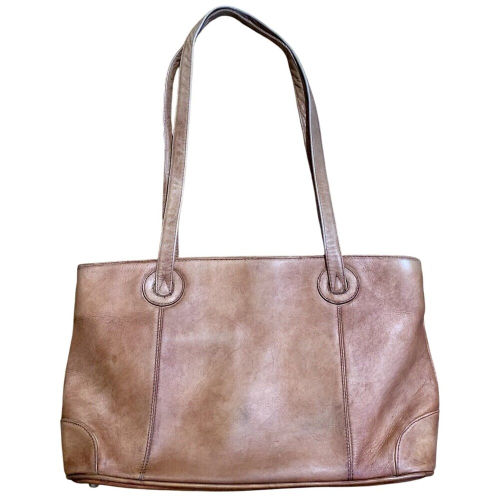 PIEL Leather Top Zip Double Handle Tote Beige Shoulder Handbag Made In Colombia